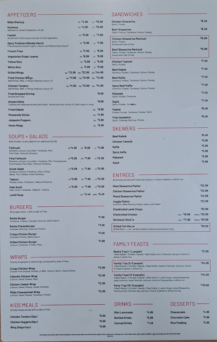 Basha Grill Menu - Image 1